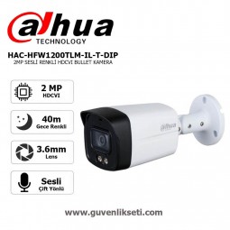 Dahua HAC-HFW1200TLM-IL-T-DIP 2mp Gece Renkli ve Çift Yönlü Ses Ahd HDCVI IR Bullet Kamera